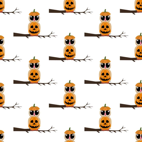 Halloween hibou citrouille patron sans couture — Image vectorielle