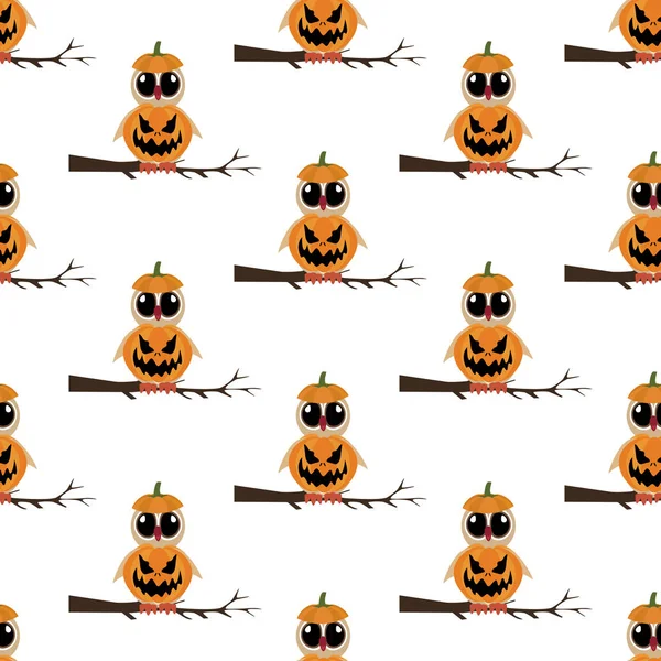 Halloween pöllö kurpitsa saumaton kuvio — vektorikuva