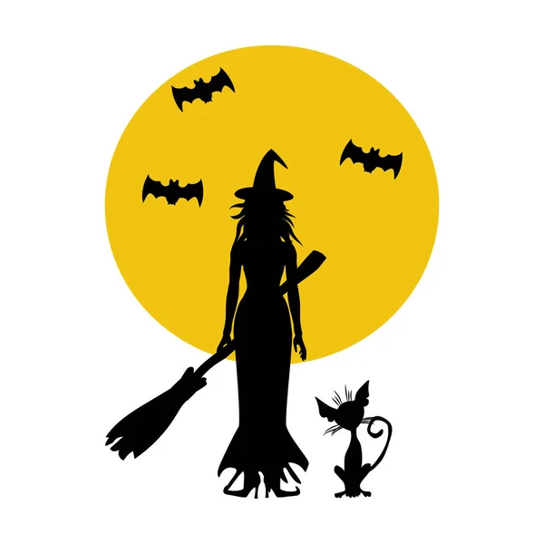 Halloween heks en kat illustratie — Stockvector