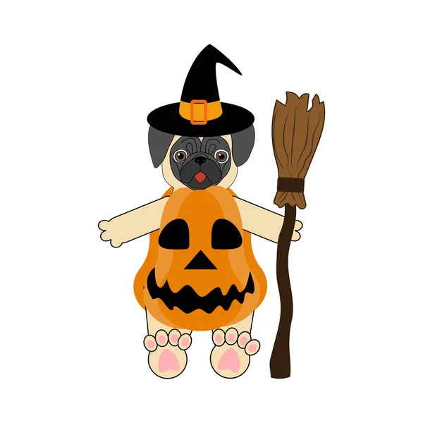 Halloween chiot sorcière illustration — Image vectorielle