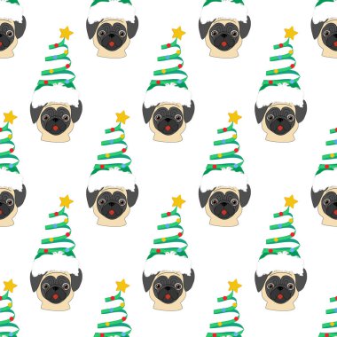 Noel ağacı kostümlü pug kusursuz desen