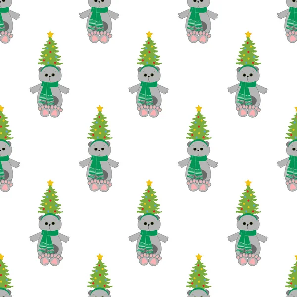Chat en costume de Noël en boule de neige motif sans couture — Image vectorielle