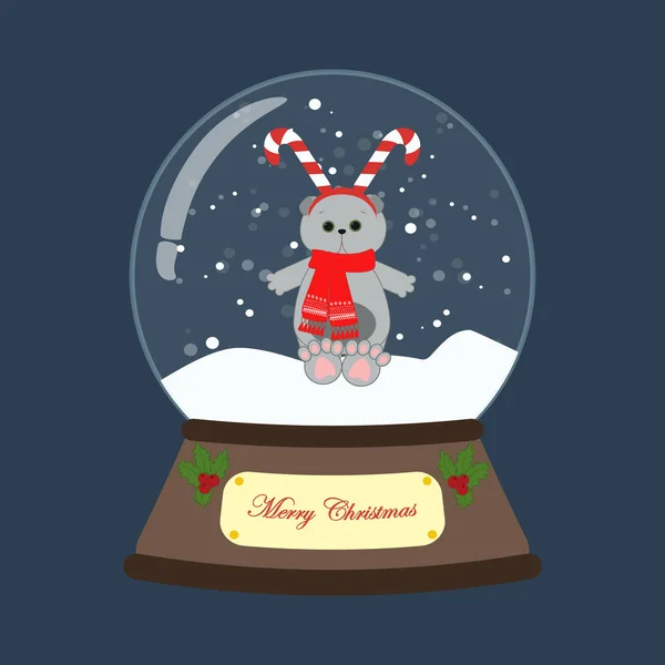Кот в рождественском костюме в снежке — стоковый вектор