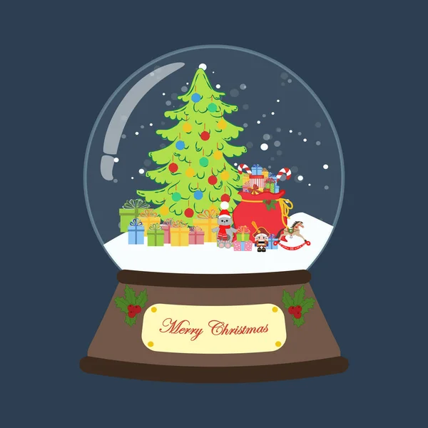 Árvore de Natal em ilustração de bola de neve —  Vetores de Stock