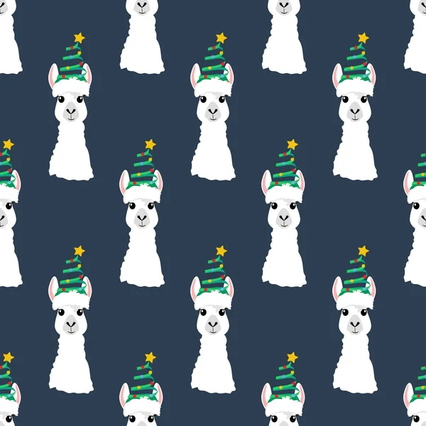 Llama in Christmas hat seamless pattern — Stock Vector