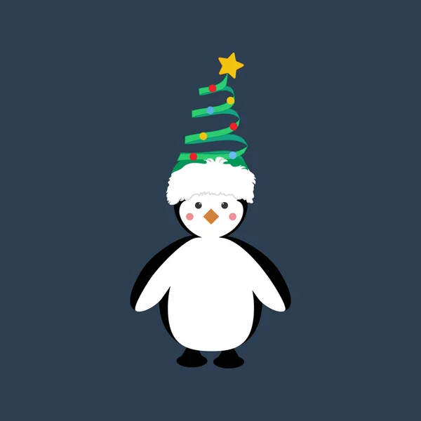 Penguin in christmas costume illustration — Stock Vector