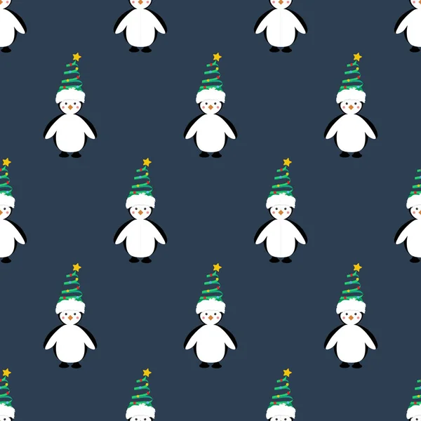 Pinguin im Weihnachtskostüm nahtloses Muster — Stockvektor