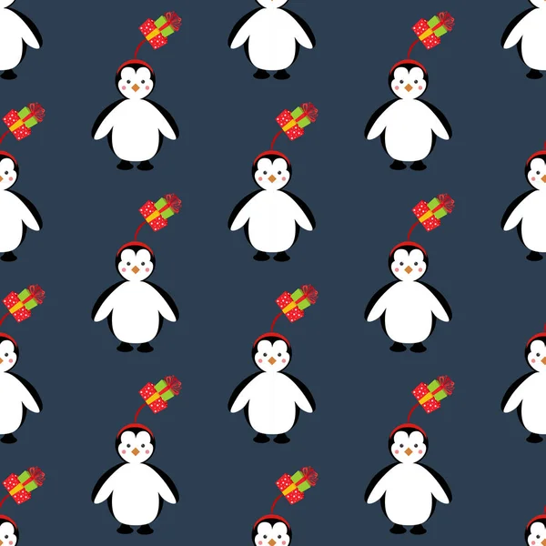 Pingüino en traje de Navidad patrón sin costuras — Vector de stock