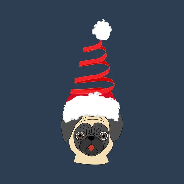 Pug en la ilustración del sombrero de Navidad — Vector de stock