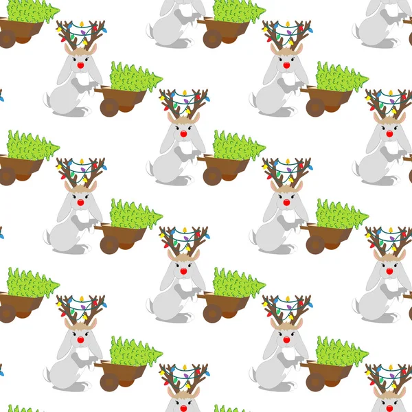 Lapin en costume de Noël motif sans couture — Image vectorielle