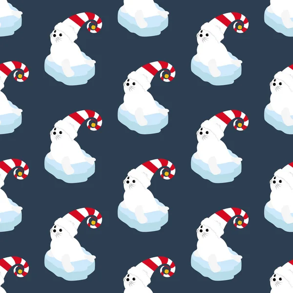 Robben im Weihnachtskostüm — Stockvektor