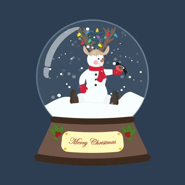 Boneco de neve em traje de natal em bola de neve —  Vetores de Stock