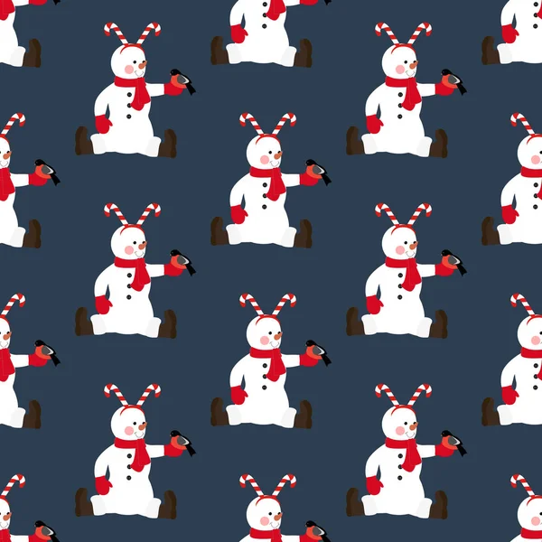 Χιονάνθρωπος στο κοστούμι Χριστούγεννα αδιάλειπτη μοτίβο — Διανυσματικό Αρχείο