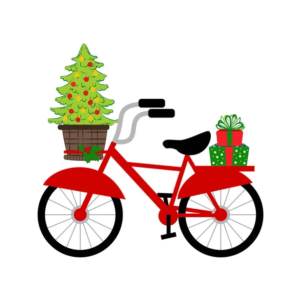 Ποδήλατο με το χριστουγεννιάτικο δέντρο — Διανυσματικό Αρχείο