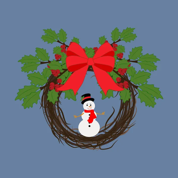 Grinalda de Natal com boneco de neve — Vetor de Stock