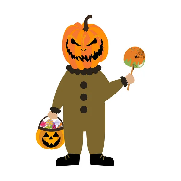 Méchant Costume Halloween Citrouille Sur Fond Blanc Illustration Vectorielle — Image vectorielle