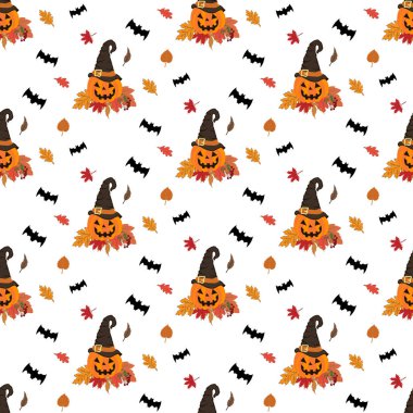 Beyaz arka planda balkabağı desenli çizimler var. Vektör illüstrasyonu