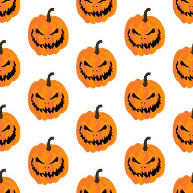 Beyaz arka planda balkabağı desenli çizimler var. Vektör illüstrasyonu