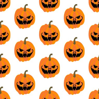 Beyaz arka planda balkabağı desenli çizimler var. Vektör illüstrasyonu