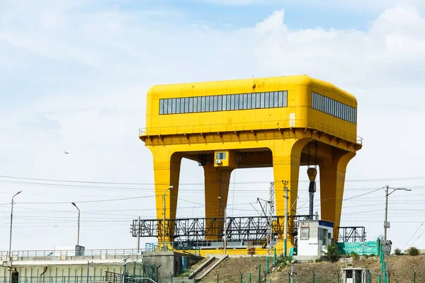 Hydroelectric power station. Water dumping. Volgograd, Volga river, Russia