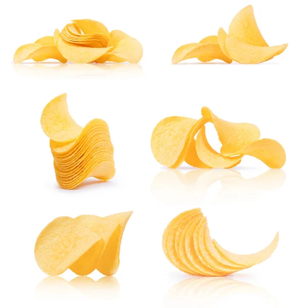 Satz Kartoffelchips Auf Weißem Hintergrund — Stockfoto
