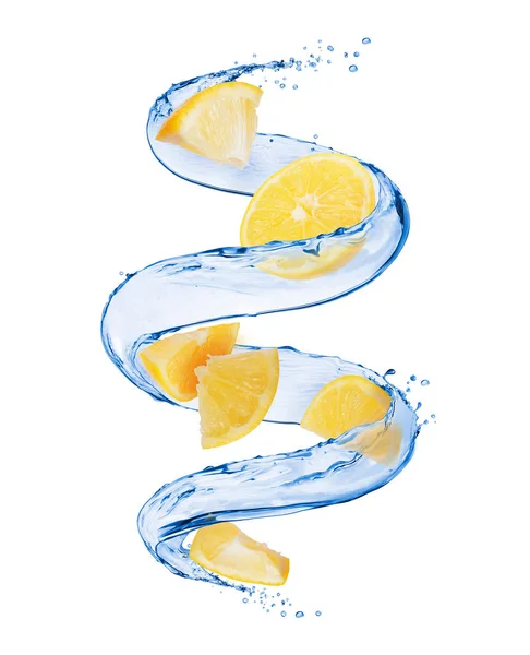 Нарізані Шматочки Лимона Бризками Води Формі Гойдалки — стокове фото