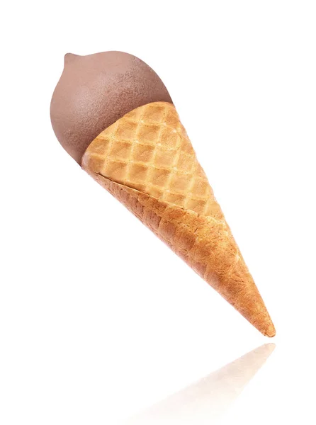 Cocoa Ice Cream Waffle Cone Close Isolated White Background — Stock Photo, Image