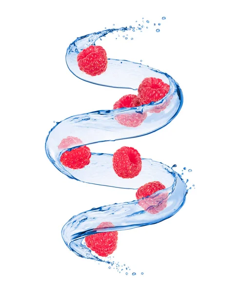 Raspberries Splashes Water Swirling Shape — Stock Photo, Image