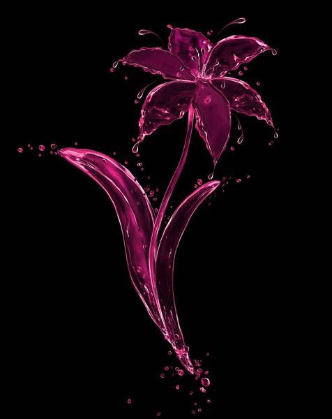 Fioletowy Kwiat Wykonany Świeżej Wody Plamy Czarnym Tle — Zdjęcie stockowe