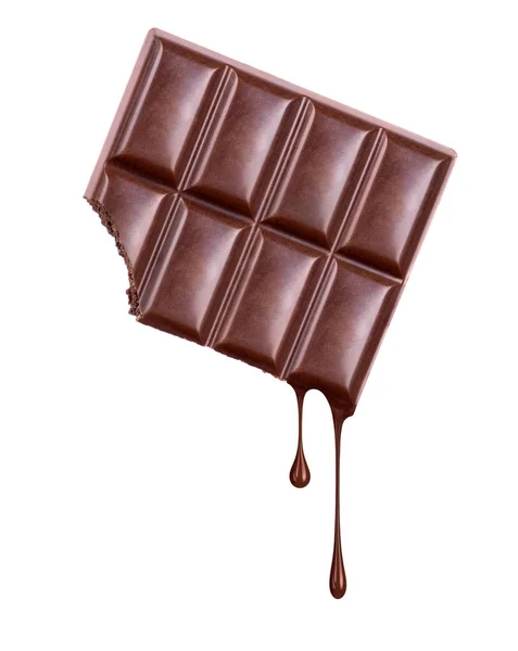 Ein Schmelzendes Stück Tafel Poröse Schokolade Nahaufnahme Auf Weißem Hintergrund — Stockfoto