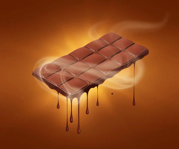 Una Barra Chocolate Derrite Con Vapor Sobre Fondo Naranja — Foto de Stock