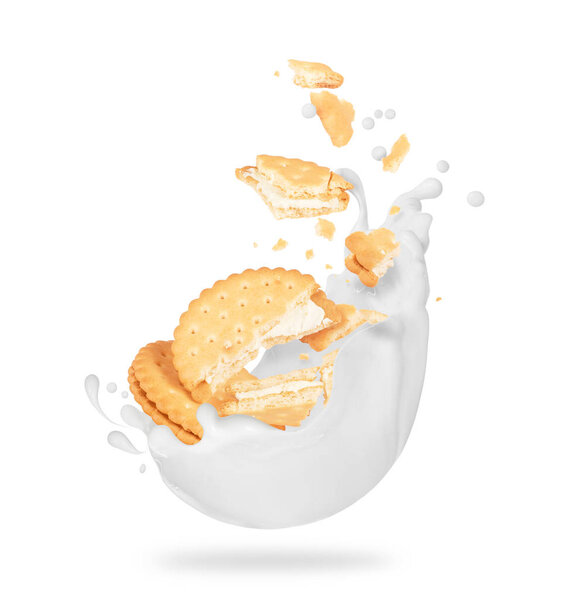 Печенье с молочными брызгами на белом фоне
 