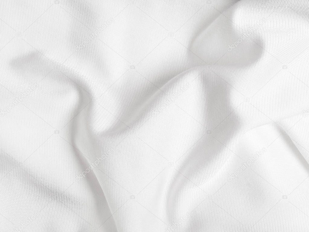 Wrinkled texture of white synthetic fabric