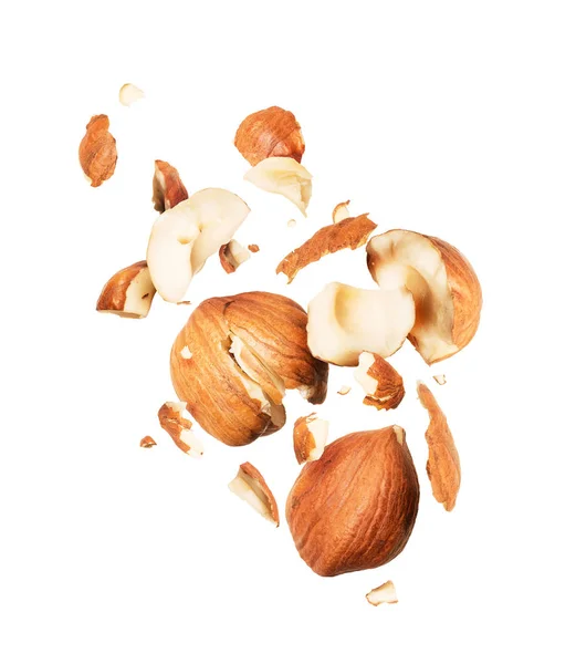Hazelnuts Crushed Air Isolated White Background — Stock Photo, Image