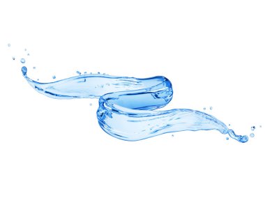 Beyaz zemin üzerinde bir bükülmüş şeklinde su sıçramalarına