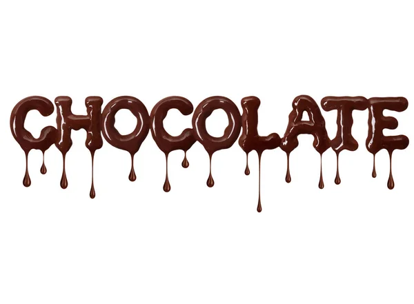Chocolate Inscrição Escrito Com Chocolate Derretido Fundo Branco — Fotografia de Stock
