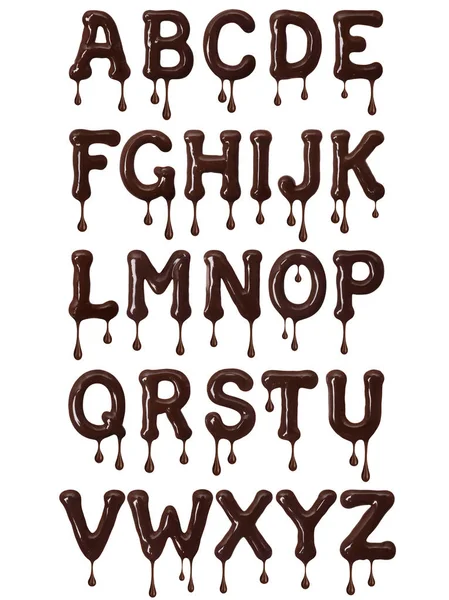 Alfabeto Latino Feito Chocolate Derretido Com Gotas Alta Resolução Parte — Fotografia de Stock