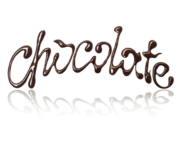 Inscription Incurvée Chocolat Écrit Avec Chocolat Fondu Sur Fond Blanc — Photo