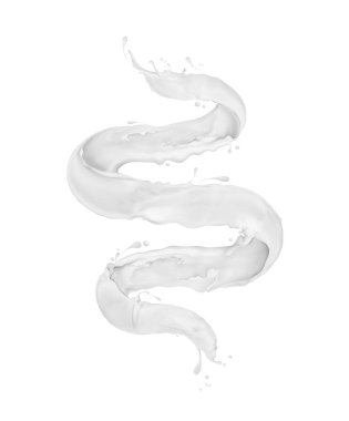 Beyaz bir arka plan üzerinde izole bir spiral şeklinde süt sıçraması