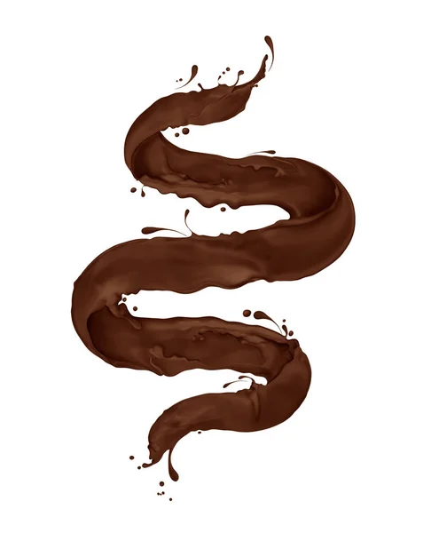 Chocolate Splashes Twisted Shape Spiral Isolated White Background — Stock Photo, Image