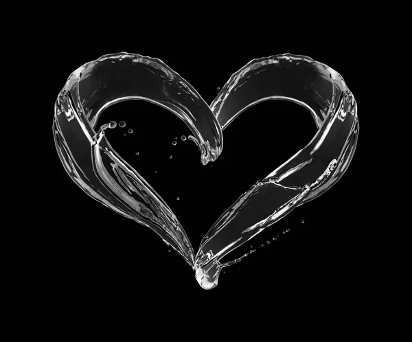Розщеплює воду у формі серця. Концептуальне зображення на чорному тлі — стокове фото