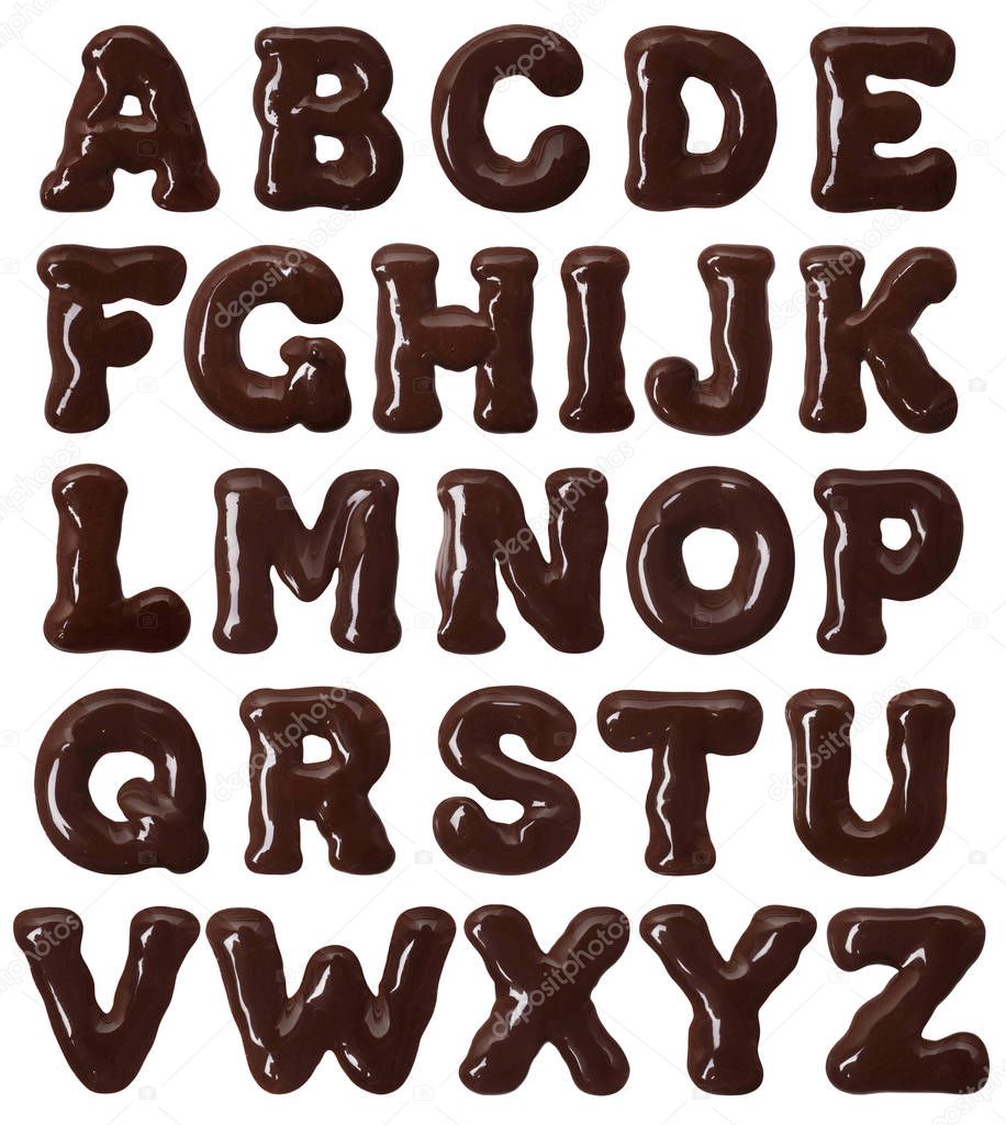 Latin alphabet bold font made of chocolate in high resolution (part 1. Letters)