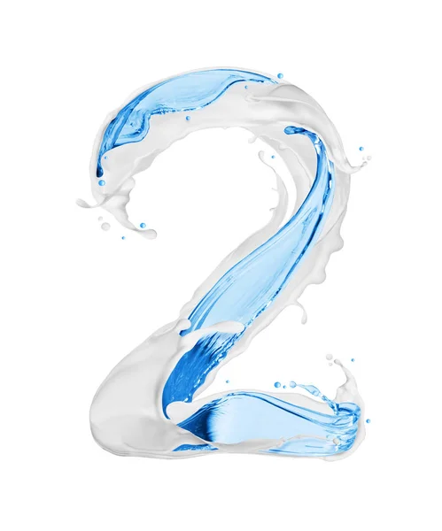 Süt ve su ile yapılan 2 numaralı beyaz arka plan üzerinde su sıçramalarına — Stok fotoğraf