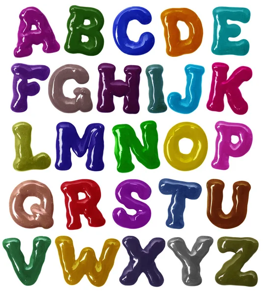 Alfabeto latino negrita fuente hecha de esmalte de colores en alta resolución (parte 1. Cartas ) — Foto de Stock