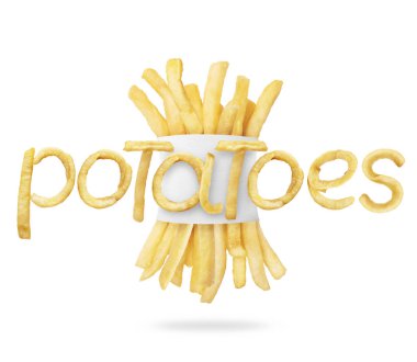Kelime patates ile kağıt ambalaj patates kızartması 