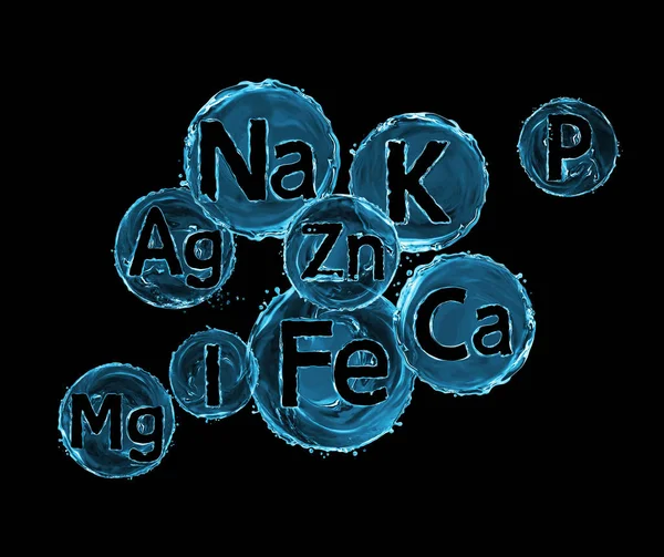 黑色背景上的化学矿物和微元素组 — 图库照片