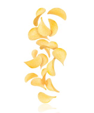 Patates cipsi aşağı, beyaz bir arka plan üzerinde izole düşmek