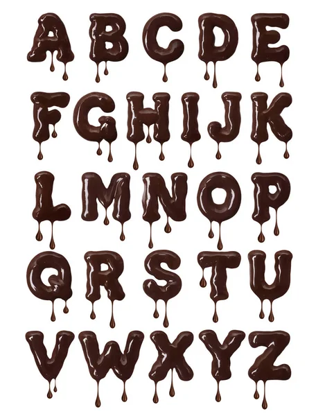 Latin alphabet made of melted chocolate with falling drops in high resolution (part 1. Letters) — Stock Photo, Image