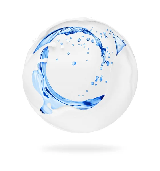 Молоко и вода брызги в сферической форме, изолированные на белом фоне — стоковое фото