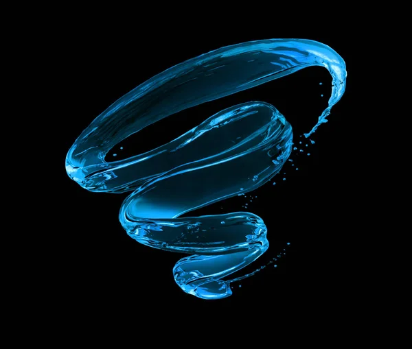 Un vortice luminoso di spruzzi d'acqua su uno sfondo nero — Foto Stock